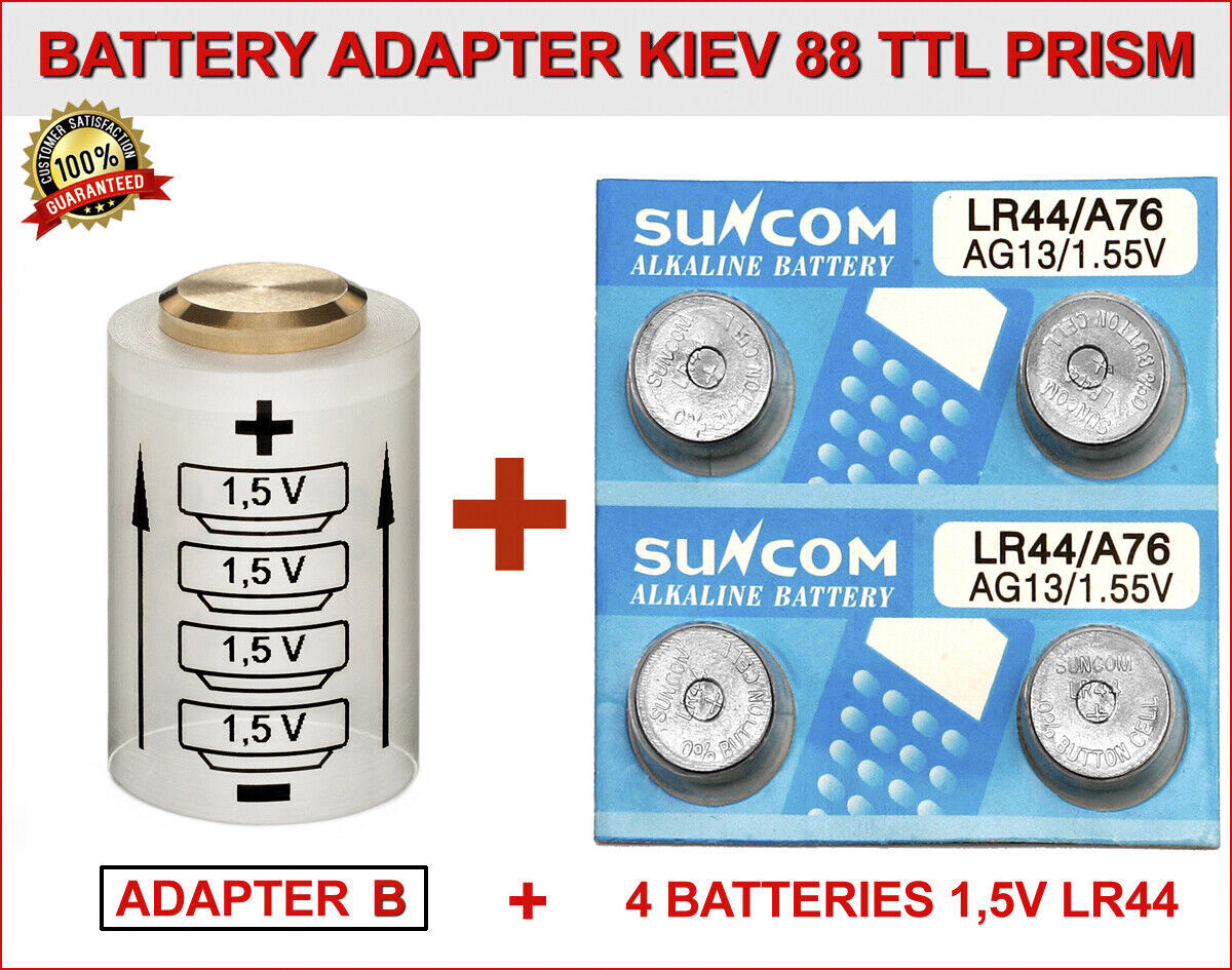 BATTERIA (ADATTATORE B) per kyiv 88 TTL PRISM + 4 BATTERIE PULSANTE 1,55V LR44