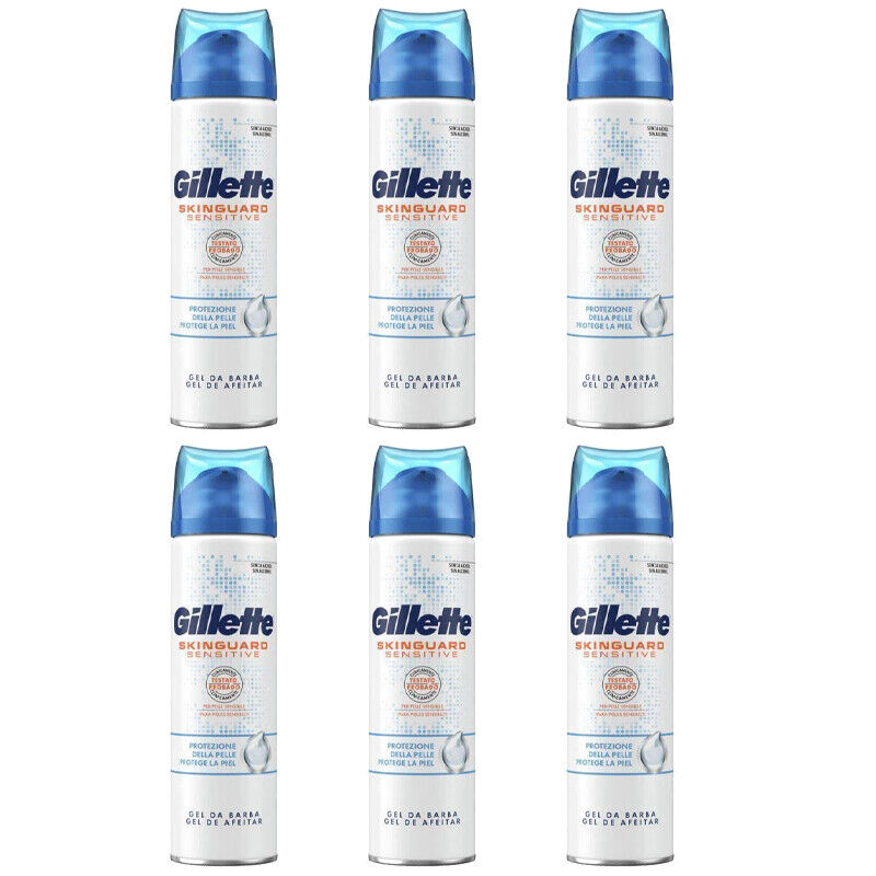 6pz GILLETTE SKINGUARD Sensitive Gel da Barba rinfrescante rasatura 200ml