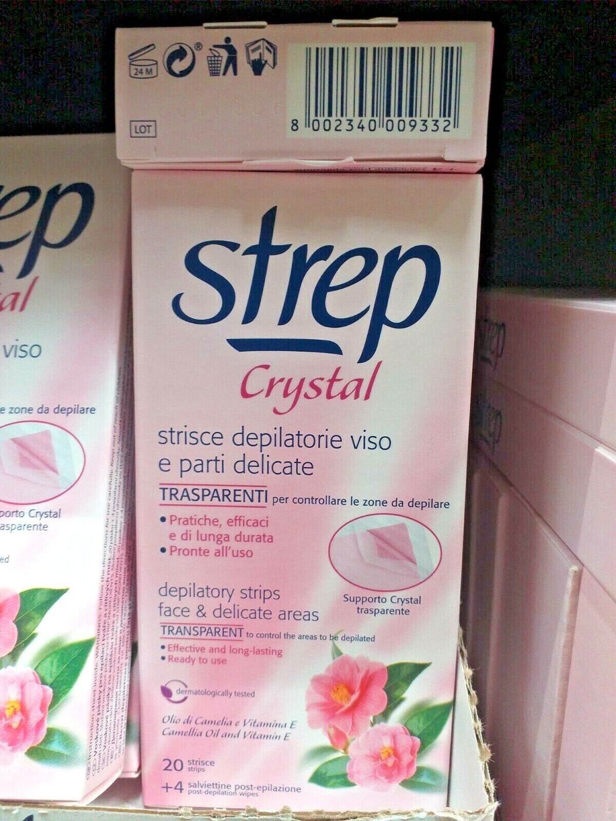 7 pz Strep Crystal (140 Strisce Depilatorie +28 Salviette) VISO E PARTI DELICATE