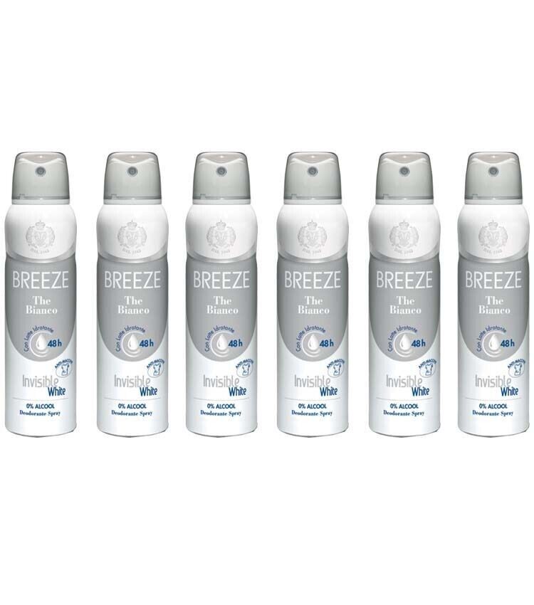 6x BREEZE THE BIANCO - DEODORANTE SPRAY - ZERO MACCHIE - 150ml