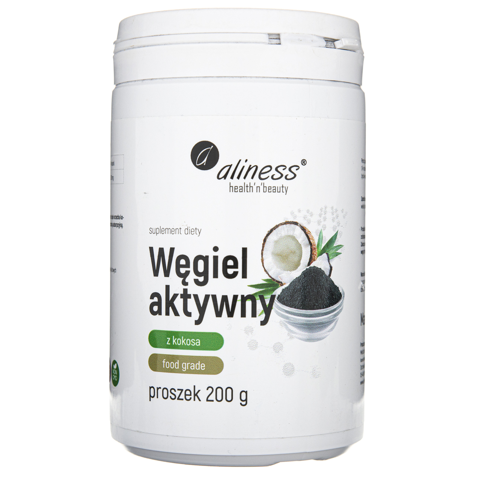 Carbone attivo di cocco in polvere Aliness, 200 g