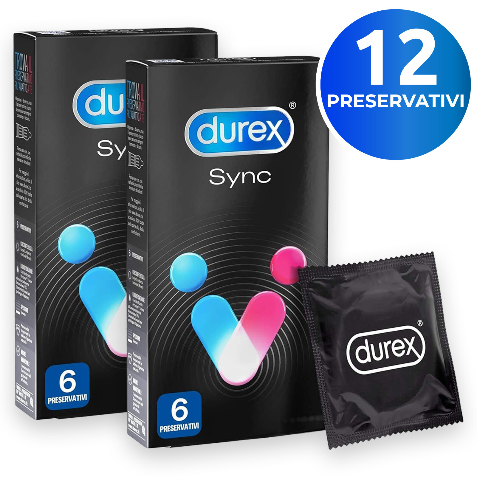 12 Preservativi Durex Sync profilattici STIMOLANTI e RITARDANTI