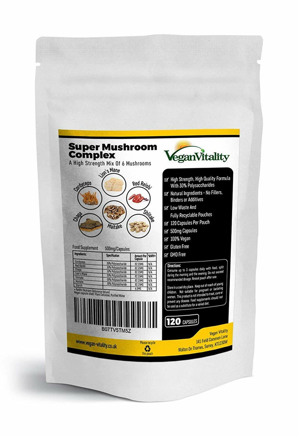 Vegan Vitality Fungo Integratore Leoni Criniera Reishi Chaga Shiitake 120