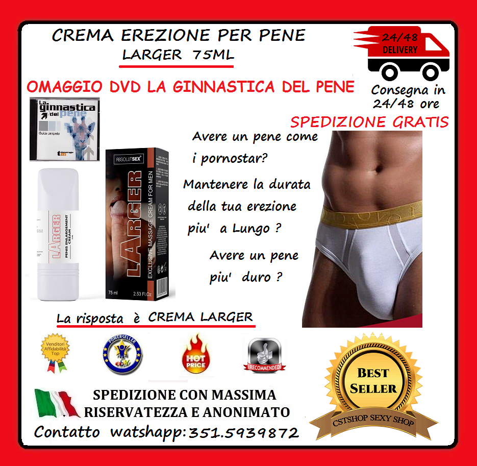 LA MIGLIOR CREMA PER EREZIONI FORTI E DURATURE DEL PENE LARGER MASSAGE 75 ml TOP