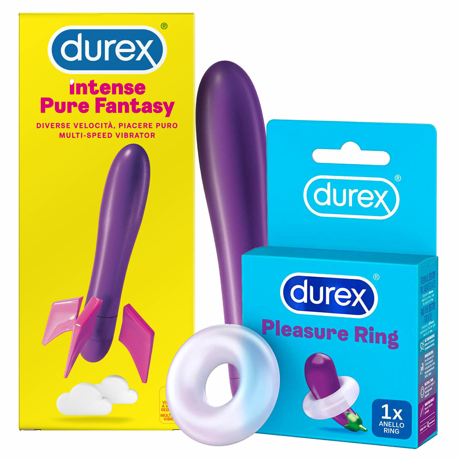Vibratore Durex Pure Fantasy Play Intense + Durex Pleasure Ring Anello fallico