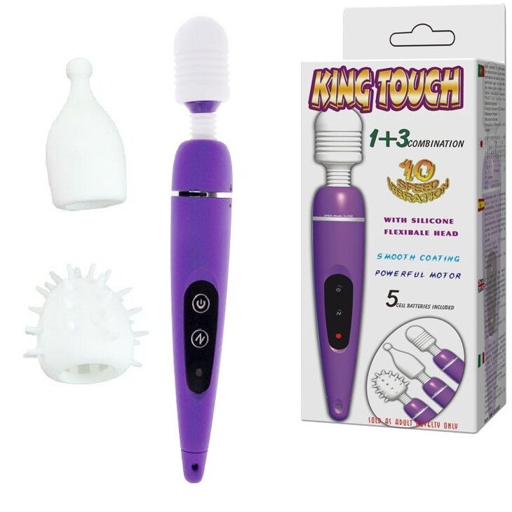king touch VIOLA mini magic wand bds toy vibratore dildo 10 funzioni tre testine