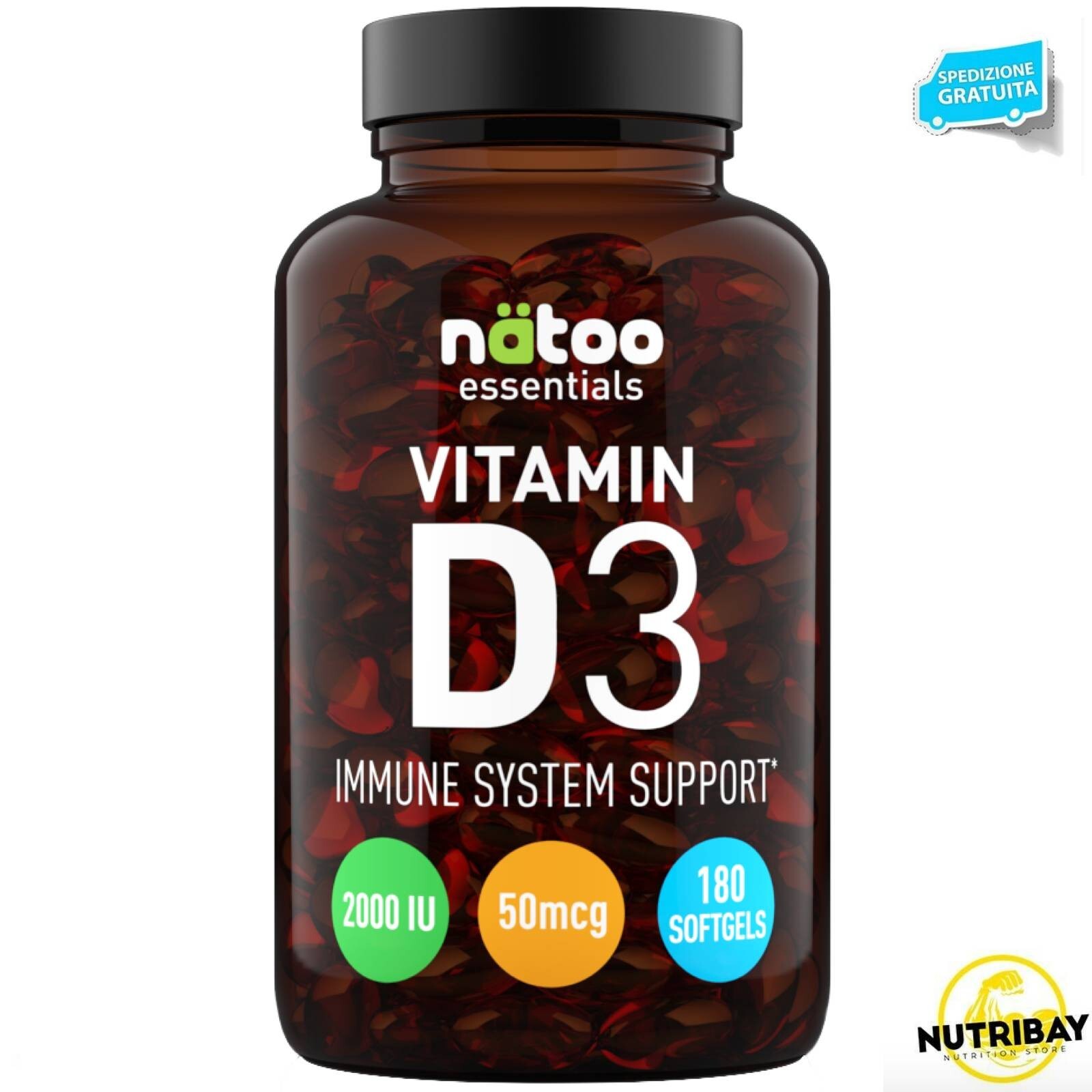 NATOO ESSENTIALS VITAMIN D3 - 180 SOFTGELS VITAMINA D3 2000UI