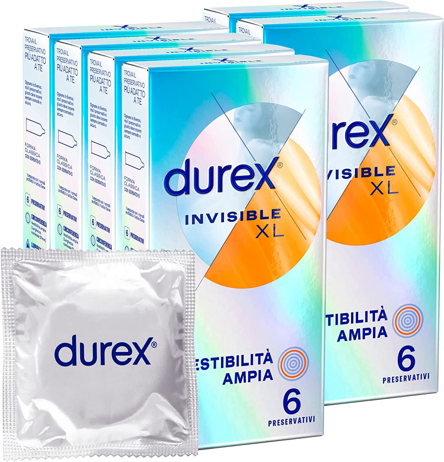 Durex XL Invisible Preservativi Super Sottili Extra Large 36 Profilattici 6 Box