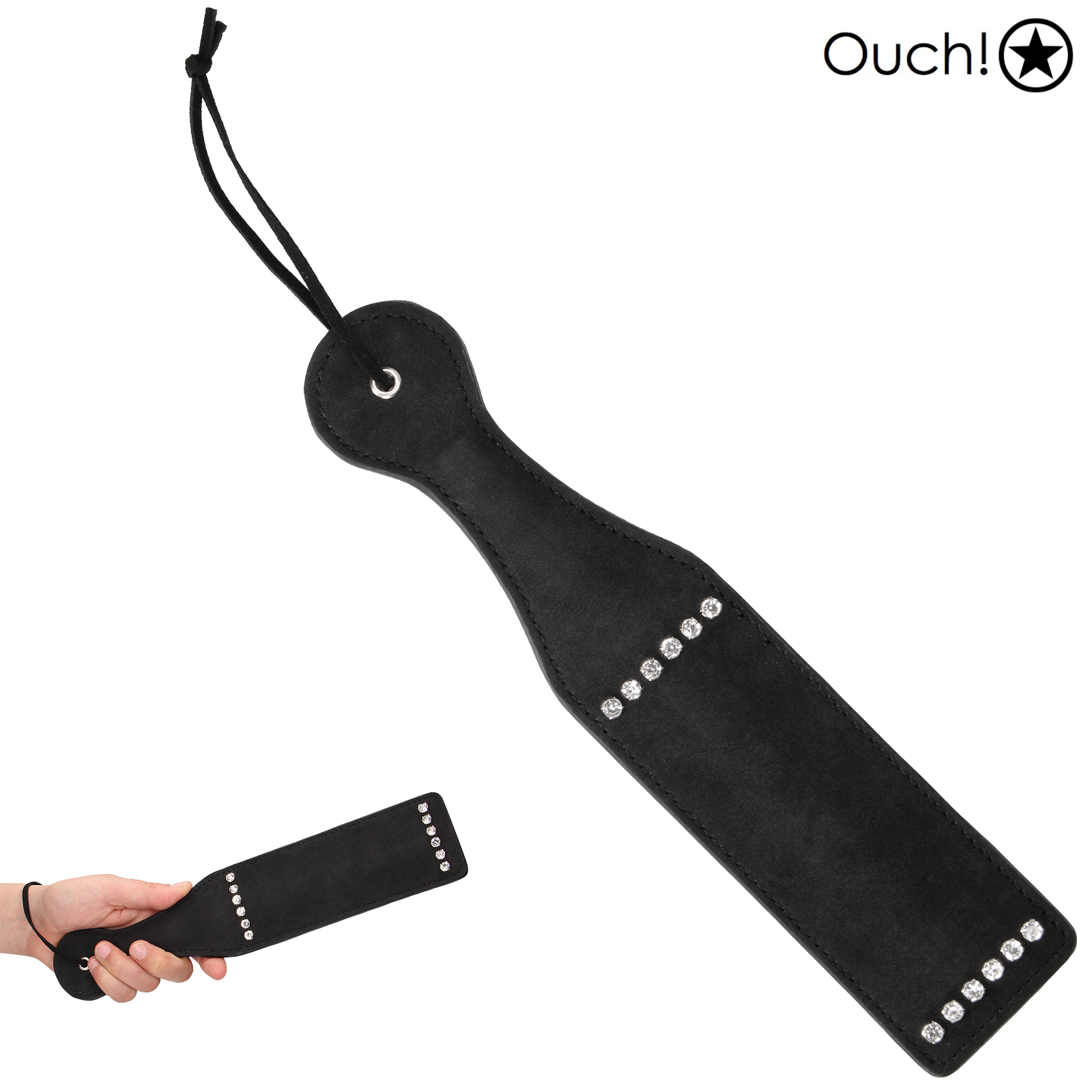 Sculacciatore Paddle in Finta Pelle Tempestato di Diamanti di Strass Ouch! BDSM