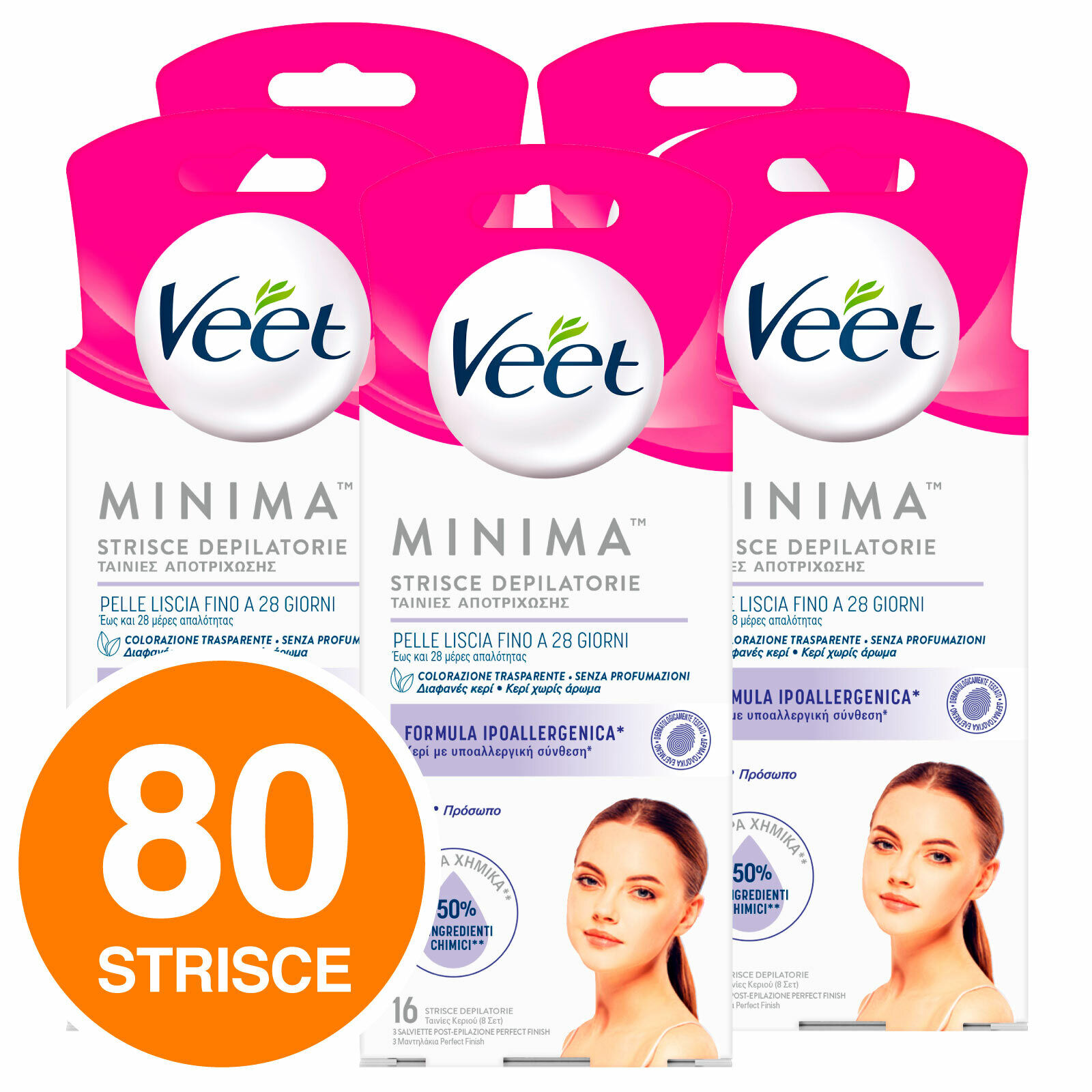 Veet Minima Strisce Depilatorie Viso Baffi Ceretta Pelle Liscia e Idratata