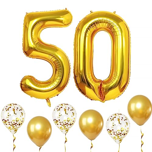 14 Pz Palloncini Compleanno 50 Anni Palloncini Numero Palloncini Metallizzati Oro Nero Palloncini Trasparenti Coriandoli Decorazioni Compleanno 50 Ann