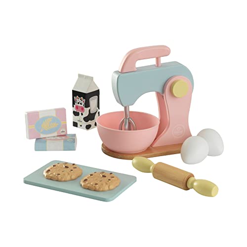 Kidkraft Set Pasticceria Giocattolo Pastello Con Impastatrice In Legno, Set Mini Elettrodomestici Con Cibo Giocattolo Per Cucina Per Bambini, Accessor