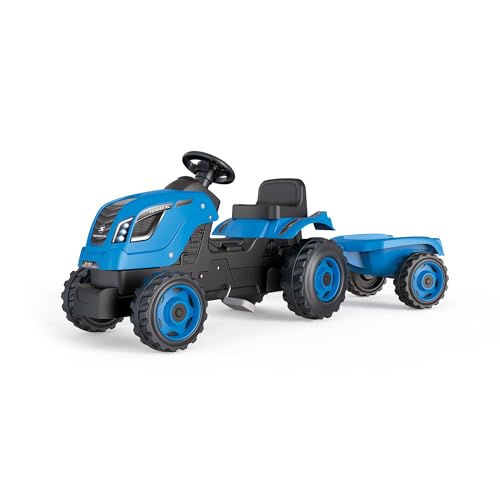 Smoby - Trattore Farmer Xl Blu, 7600710129, 5 Anni, Con Rimorchio Removibile, Sedile Regolabile, Cofano Apribile
