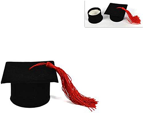 Stock 24 Pezzi Scatolina Cappello Tocco Laurea Nero Velluto Portaconfett