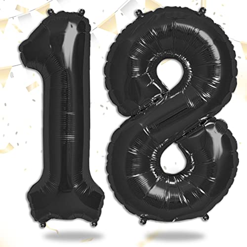 Funxgo Palloncino Nero Grande Numero 18 Per Compleanno 18 Anni - Palloncini Compleanno 18 Anni - Palloncino 18 Anni Compleanno - Decorazioni Festive -