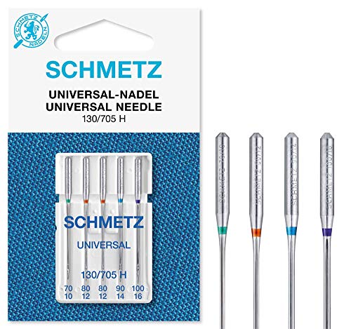 Schmetz Aghi Per Macchine Da Cucire | 5 Aghi Universali |130/705 H |Finezza Dell'Ago 70/10 (1X), 80/12 (2X), 90/14 (1X) E 100/16 (1X)