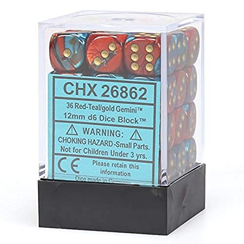 Chessex Dice: Chx26862 D6 12Mm Gemini Red Teal/Gold (36)