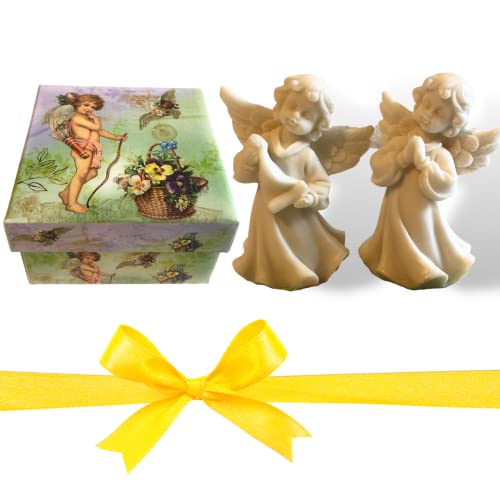 Naramaki Regalo Festa Della Mamma 2024 - Scatola Quadrata Angeli 9X9X5Cm + 2 Statuette Angeli Resina - (9 Cm)