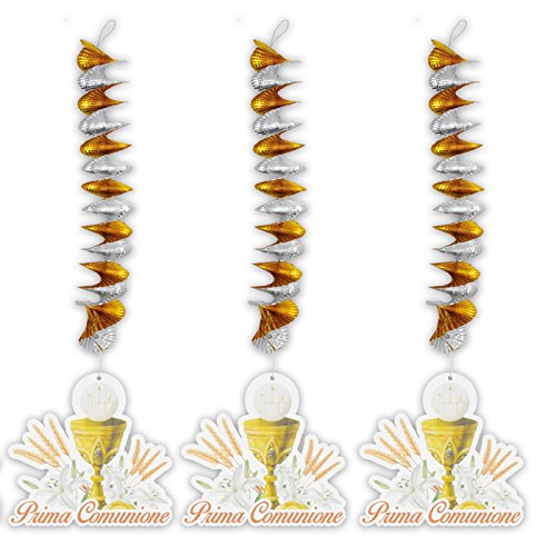 Big Party- Conf.3 Pendenti Decorativi A Spirale Prima Comunione Ivory, Colore, 81538