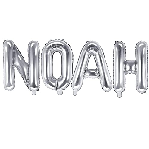 Palloncino Foil Mylar Argento Scritta Nome Noah 35 Cm