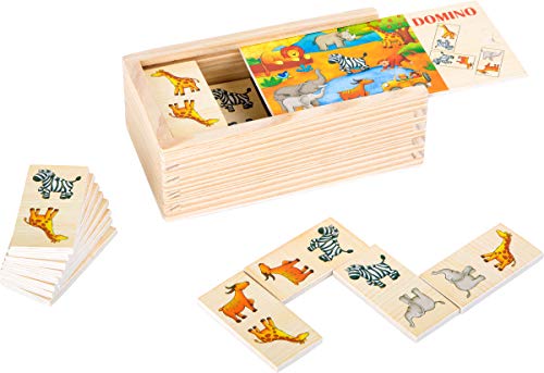 Small Foot Domino Safari In Legno Certificato Fsc® 100%, Divertente Gioco Di Posa Con Motivi Di Animali Colorati