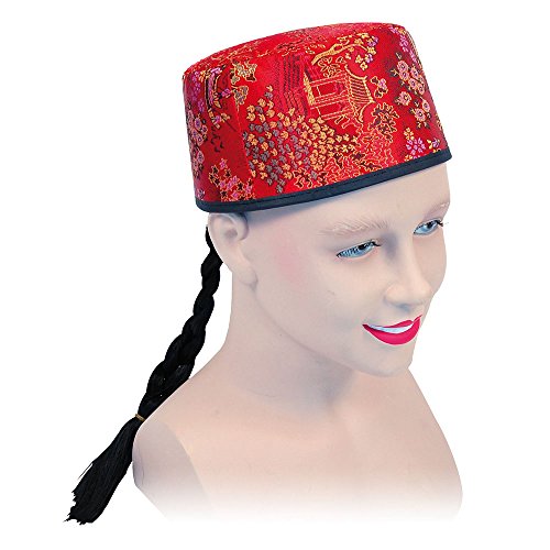Bristol Novelty, Bh442- Cappellino Da Mandarino Cinese In Tessuto Rosso Con Treccia, Taglia Unica