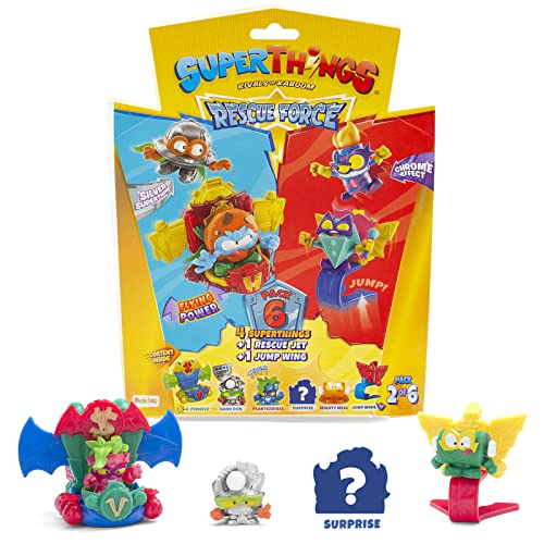 Superthings Rescue Force Series – Confezione Da 6. Include 4 Superthings (1 Raro Capitano D'Argento), 1 Jet Di Salvataggio E 1 Ala Di Salto 2/6