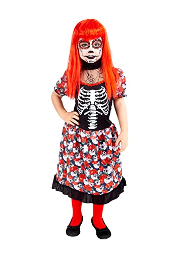 Rubie'S Costume Katrinita Bellissima Per Bambine, Vestito Con Teschi, Originale Halloween, Carnevale E Compleanno, Multicolore, M, S8693