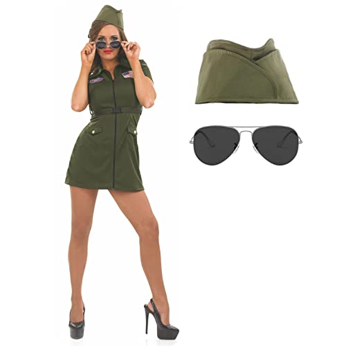 Fun Shack Costume Aviatore Donna, Costume Pilota Donna, Tuta Aviatore Donna, Tuta Militare Donna Carnevale, Vestiti Carnevale Militare Donna, Costume