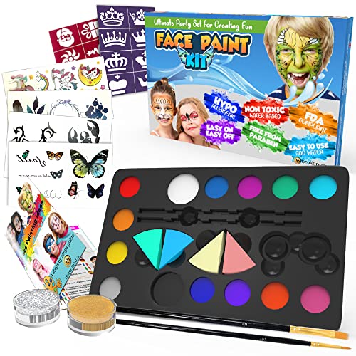 Desire Deluxe Kit Truccabimbi Set Colori Per Il Viso Tavolozza Con Glitter, Stencil E Tatuaggi Per Bambini, Ragazzi E Ragazze Regalo Perfetto Per Hall