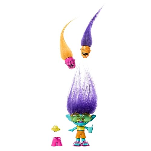 Trolls 3 - Tutti Insieme - Hair Pops Branch, Bambolina Dai Capelli Viola Con Vestiti Rimovibili E Accessori A Sorpresa, Look Ispirato Al Film, Giocatt