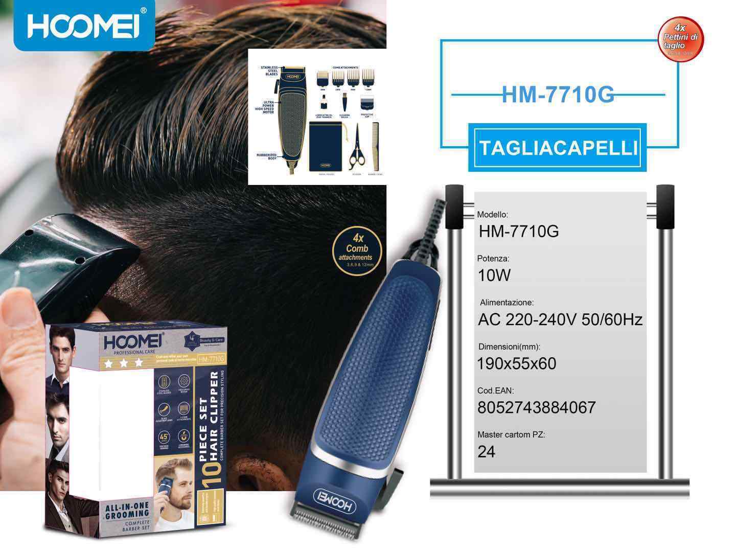 Taglia Capelli con Filo Professionale Uomo Regolabile con Spessori 10W HM-7706B