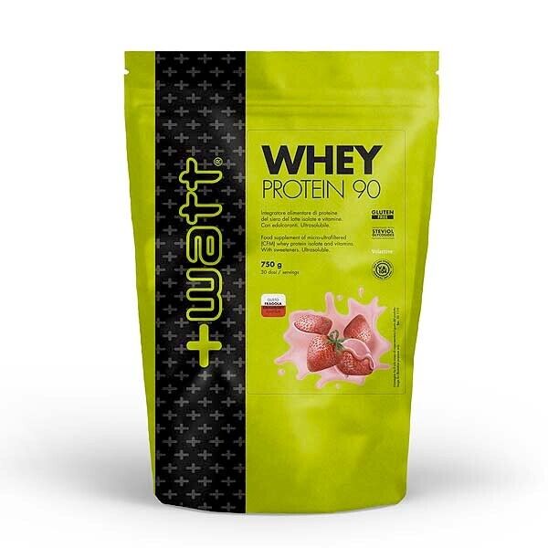 Whey Protein 90 - +Watt. Proteine isolate del siero di latte da 750g. Fragola