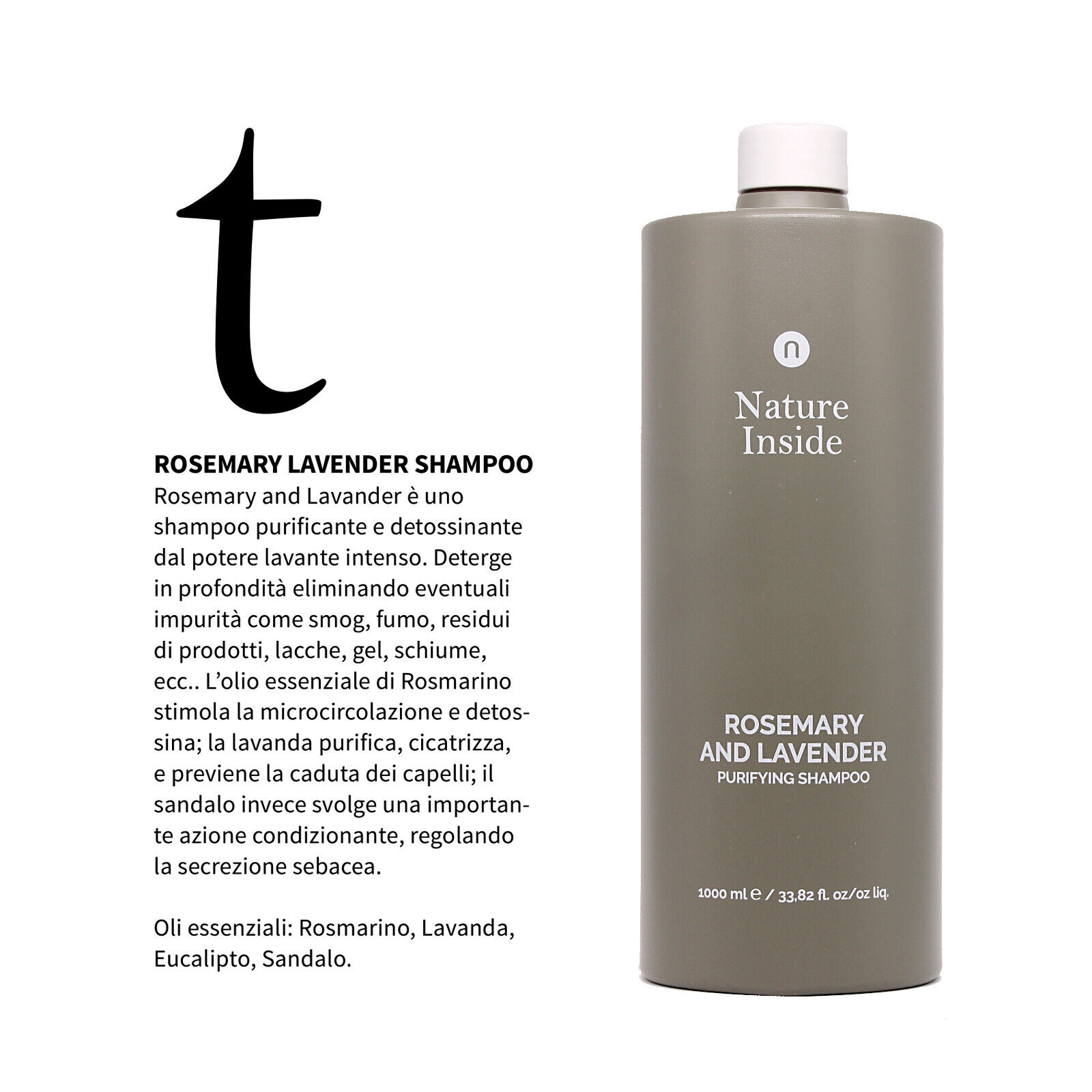 Naturalmente Shampoo Nature Inside Rosmarino e Lavanda - Purificante - 1000ml