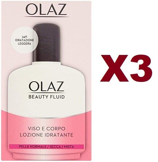 3 PZ OLAZ BEAUTY FLUID  OLAY LOZIONE IDRATANTE VISO E CORPO 100ML