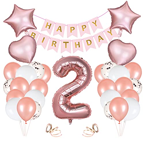 Vicloon Compleanno Decorazione, Palloncini 2 Anni Buon Compleanno Banner Compleanno Palloncini Con Palloncini In Lattice Per Ragazza Donna Ragazzi