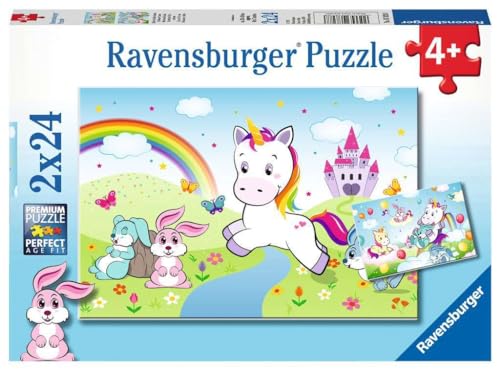 Ravensburger- Märchenhaftes Einhorn Puzzle 2X12 Pezzi, Multicolore, 00.007.828