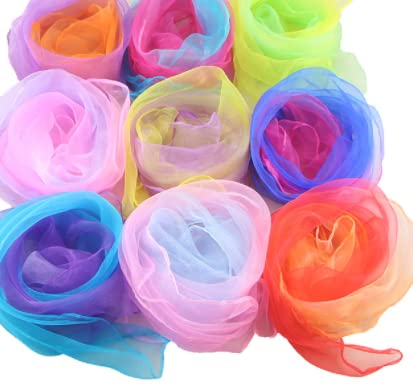 Smatime 10 Pezzi Foulard Colorati, Sciarpe Danza Per Bambini,Foulard Giocoleria Set, Giochi Circensi,Sciarpe Di Giocoleria Bambini Festa Spettacologio