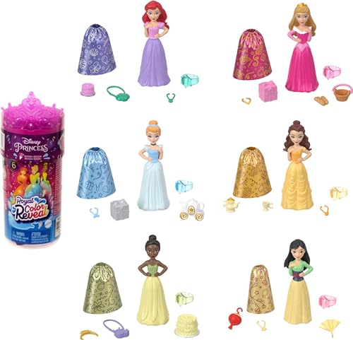 Mattel Disney Princess - Royal Color Reveal Collezione Party, Bambola Con 6 Sorprese Da Scoprire E Accessori Da Festa Inclusi, Ispirata Ai Film Disney