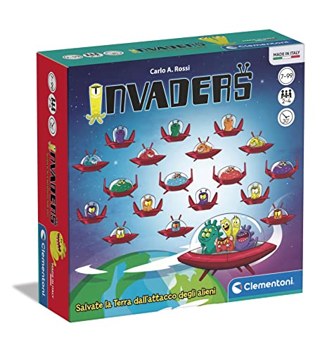 Clementoni- Invaders, Salvate La Terra Dall'Attacco Degli Alieni Tavolo Per Bambini 7 Anni, Gioco Di Società Cooperativo, Versione Italiana, 2-4 Gioca