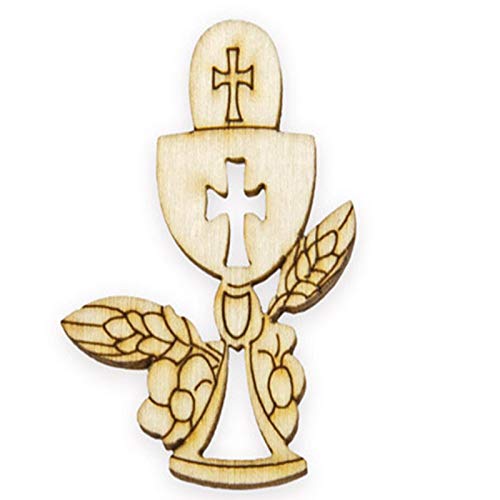Aurora Store.It 24 Pezzi Pendente Ciondolo Calice Comunione In Legno 3,5Cm Applicazione Legnetti Decorativi Charms Per Bomboniere, Sacchetti, Segnapos