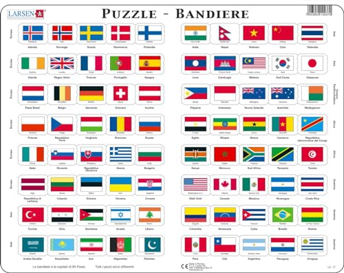 Larsen L2 Puzzle Delle Bandiere, Edizione Italiano, Puzzle Incorniciato Con 80 Pezzi