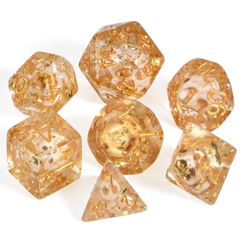 Flashowl Skull Dice Set Horror D&D Dice With Skull And Gold Foil Inside 7 Pieces Dnd Dice Set D20, D12, D10, D8, D6, D4 Polyhedral Role Play Dice Set