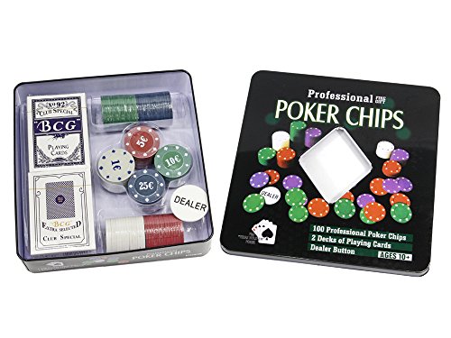Vetrineinrete® Set Da Poker 100 Fiches Con Valore In Euro E 2 Mazzi Di Carte Gioco Texas Hold'Em Con Gettone Dealer In Confezione Scatola 53662