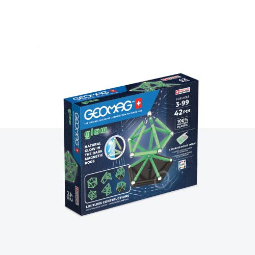 Geomag, Glow Recycled, Costruzioni Magnetiche Effetto Glow, Barrette Magnetiche Che Si Illuminano Al Buio, Confezione Da 42 Pezzi, Plastica 100% Ricic