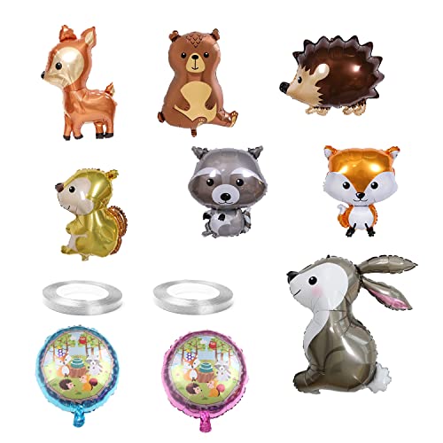 9 Palloncini Con Animali E 2 Nastri, Palloncini In Pellicola, Palloncini Con Animali Della Foresta, Decorazione Per Feste Per Bambini, Decorazione Per