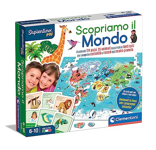 Clementoni - 16597 - Sapientino Più - Scopriamo Il Mondo - Gioco Educativo Sulla Geografia, Puzzle Planisfero Per Bambini Dai 6 Anni (Gioco In Italian