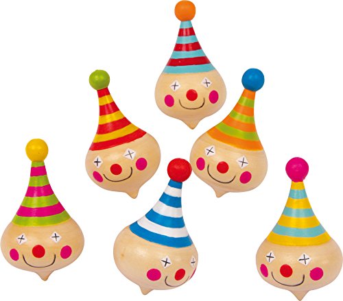 6138 Trottole "Clown" Small Foot In Legno, Con Facce Da Clown, Idea Regalo O Per Compleanni, Set Da 6, A Partire Da 3 Anni.