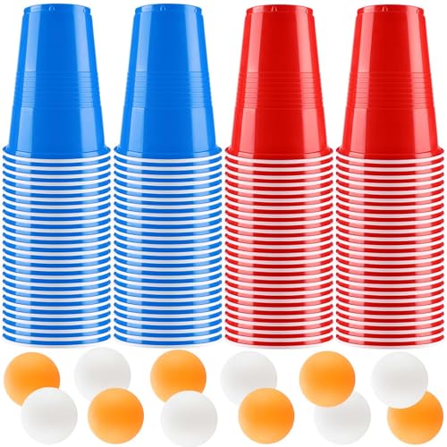 Litimkat Set Di Bicchieri Da Birra Pong, 100 Bicchieri Beer Pong(500Ml) E 12 Palline Da P Ing Pong, Bicchieri Riutilizzabili, Per Giochi Di Bevute, Fe