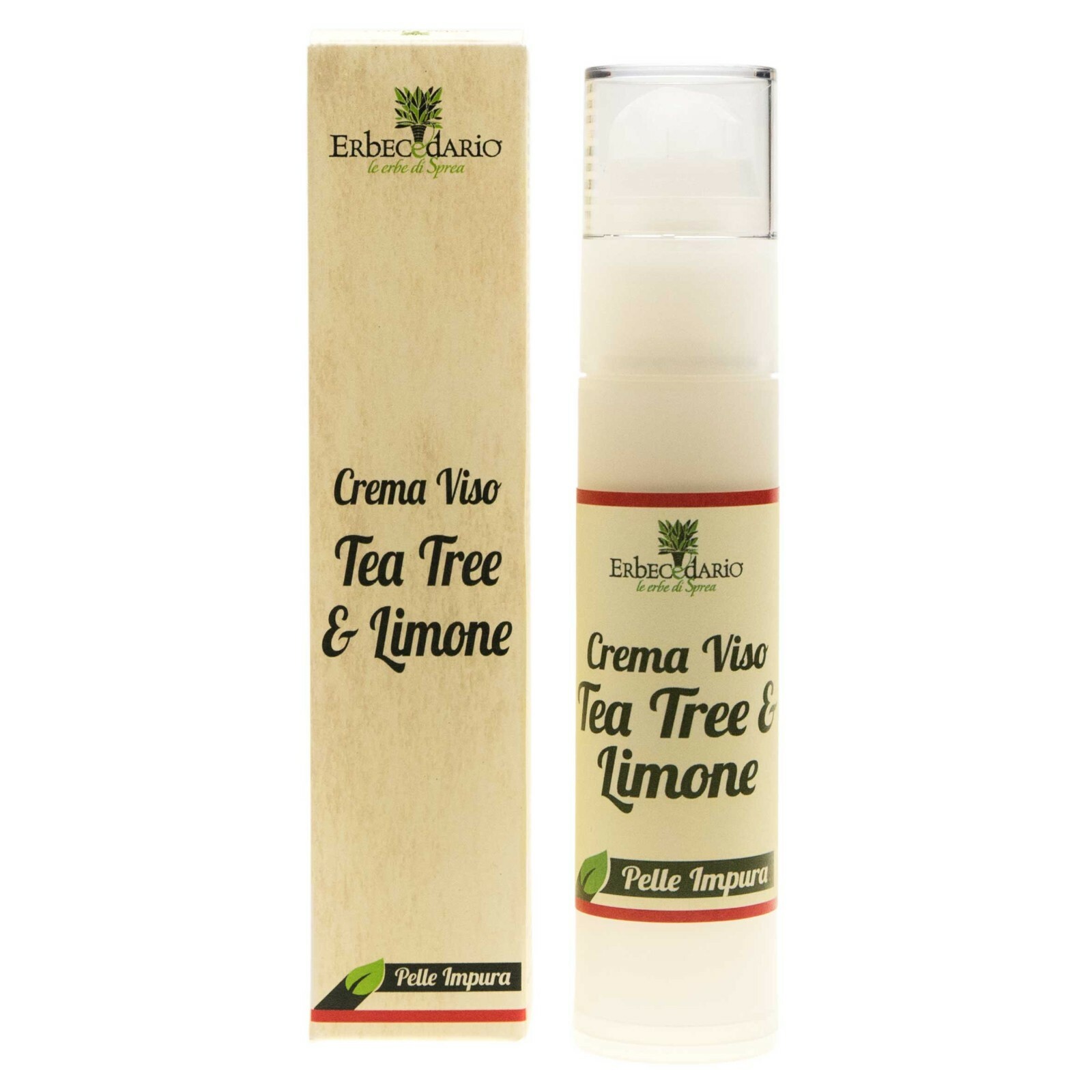 Crema Viso Naturale Uomo Donna Tea tree Limone Erbecedario, Pelle Grassa Impura